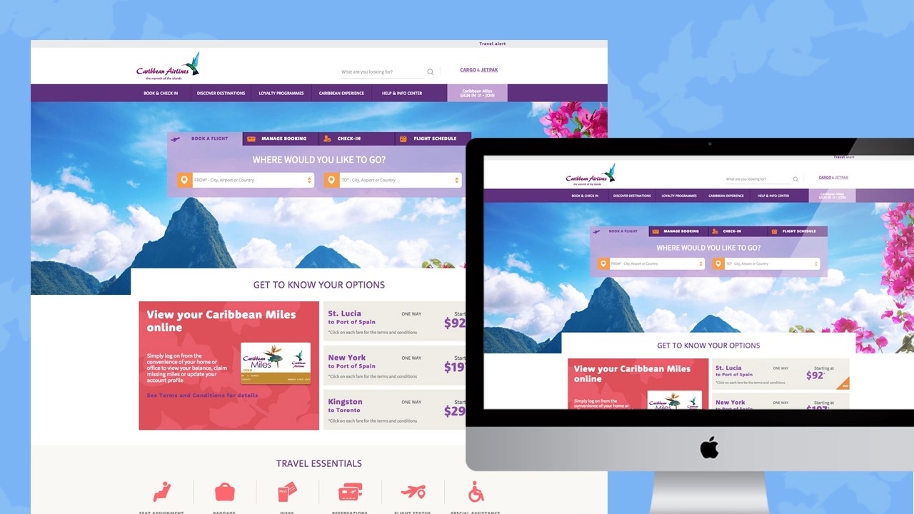 A computer screen displaying a redesigned travel website.