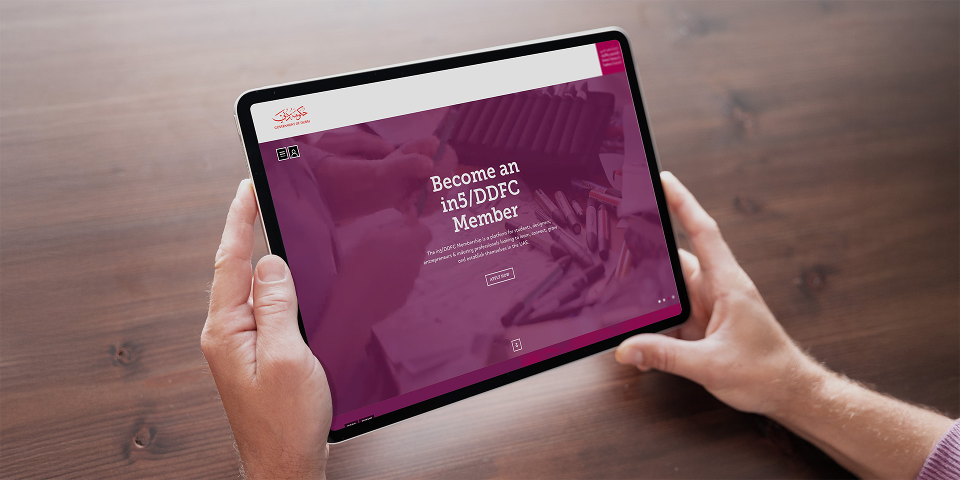 Example of the website developed for Dubai Design and Fashion Council on a tablet.