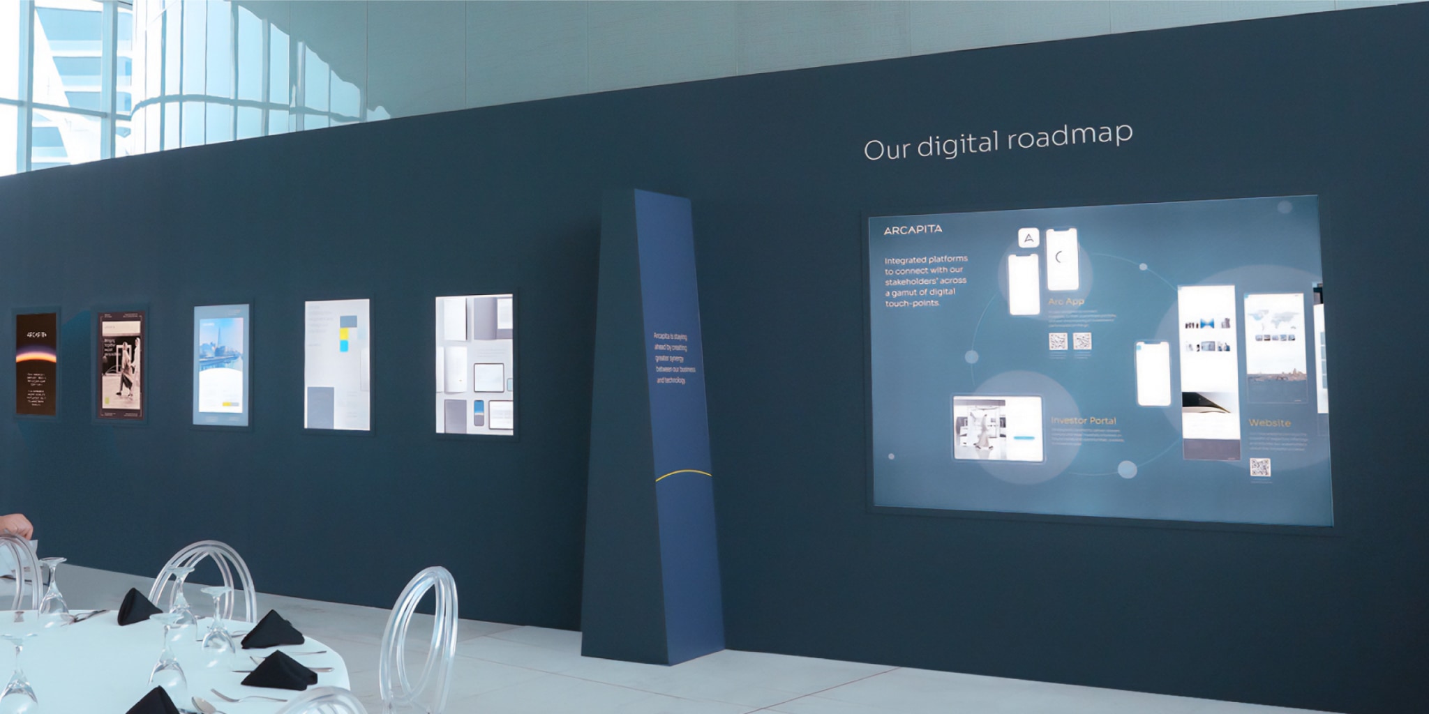 Conference room to showcased the new brand displaying the new design system