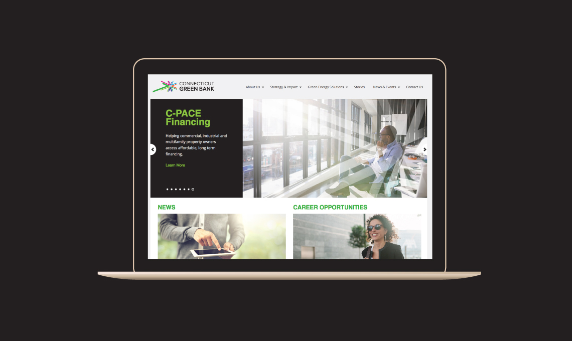 a laptop showing an example of the website designed for Connecticut Green Bank