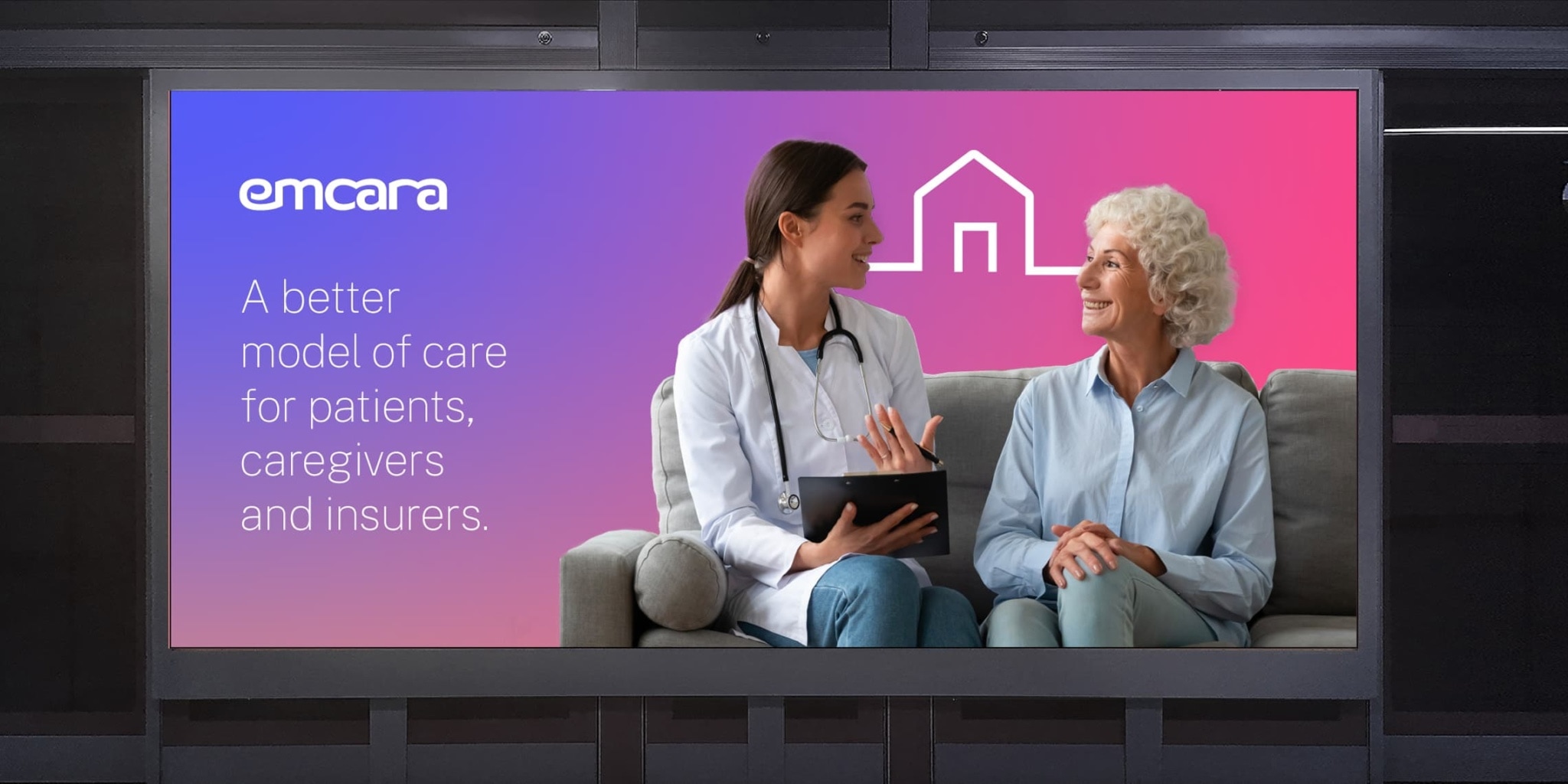 Examples of horizontal banners for Emcara showing how to apply the design system