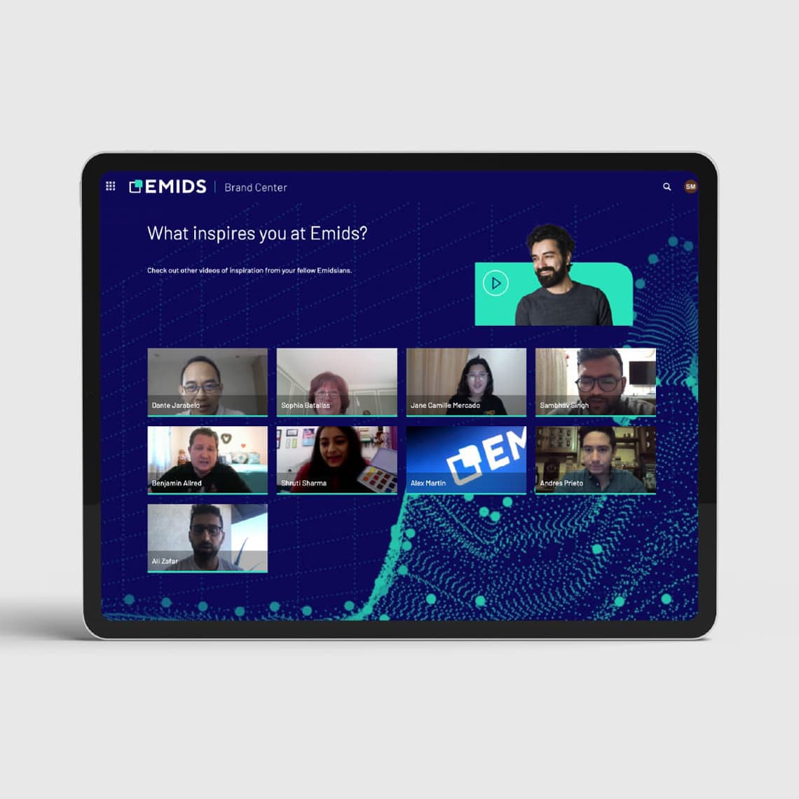 Tablet showing the website designed for Emids