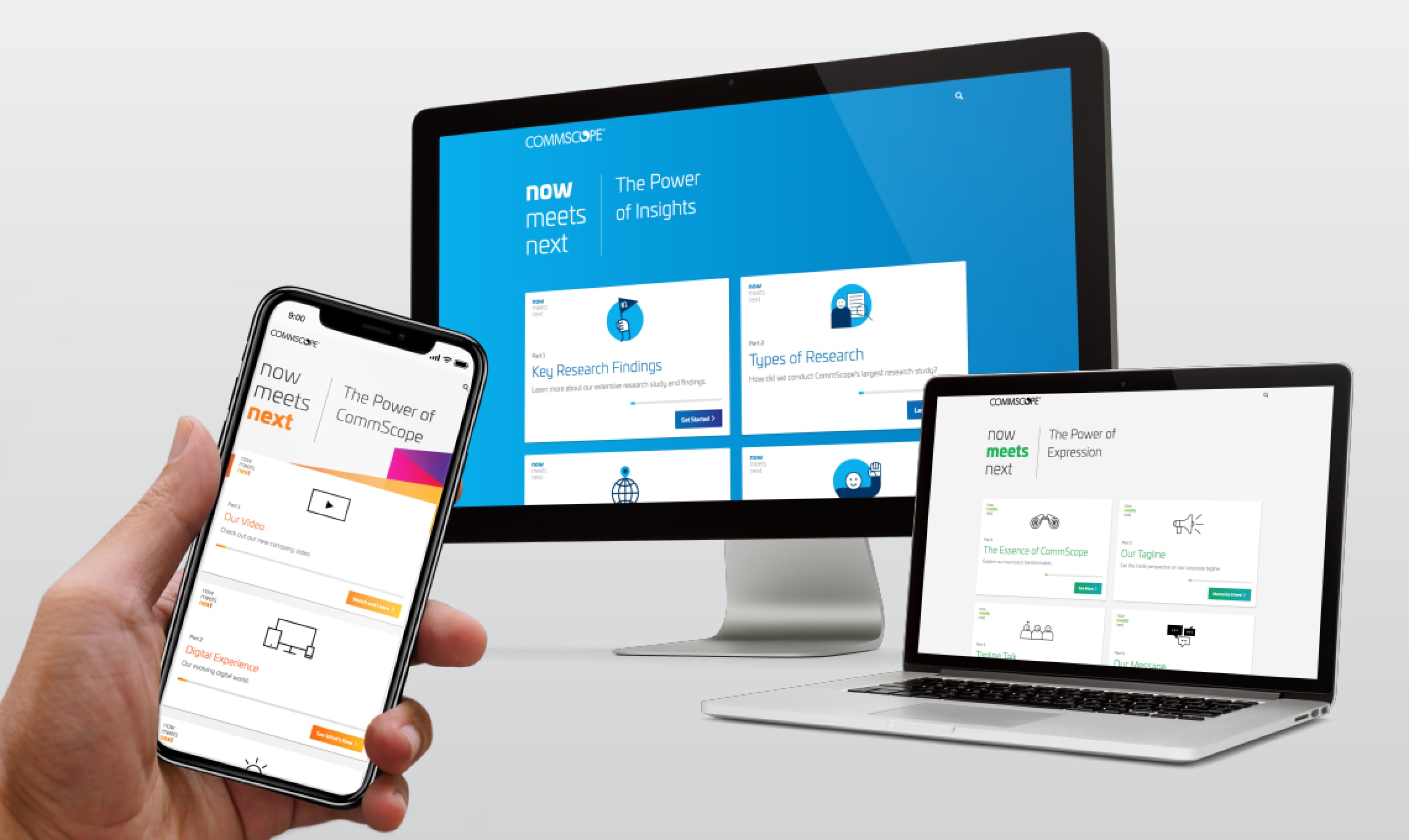 A person managing brand presence across multiple devices.