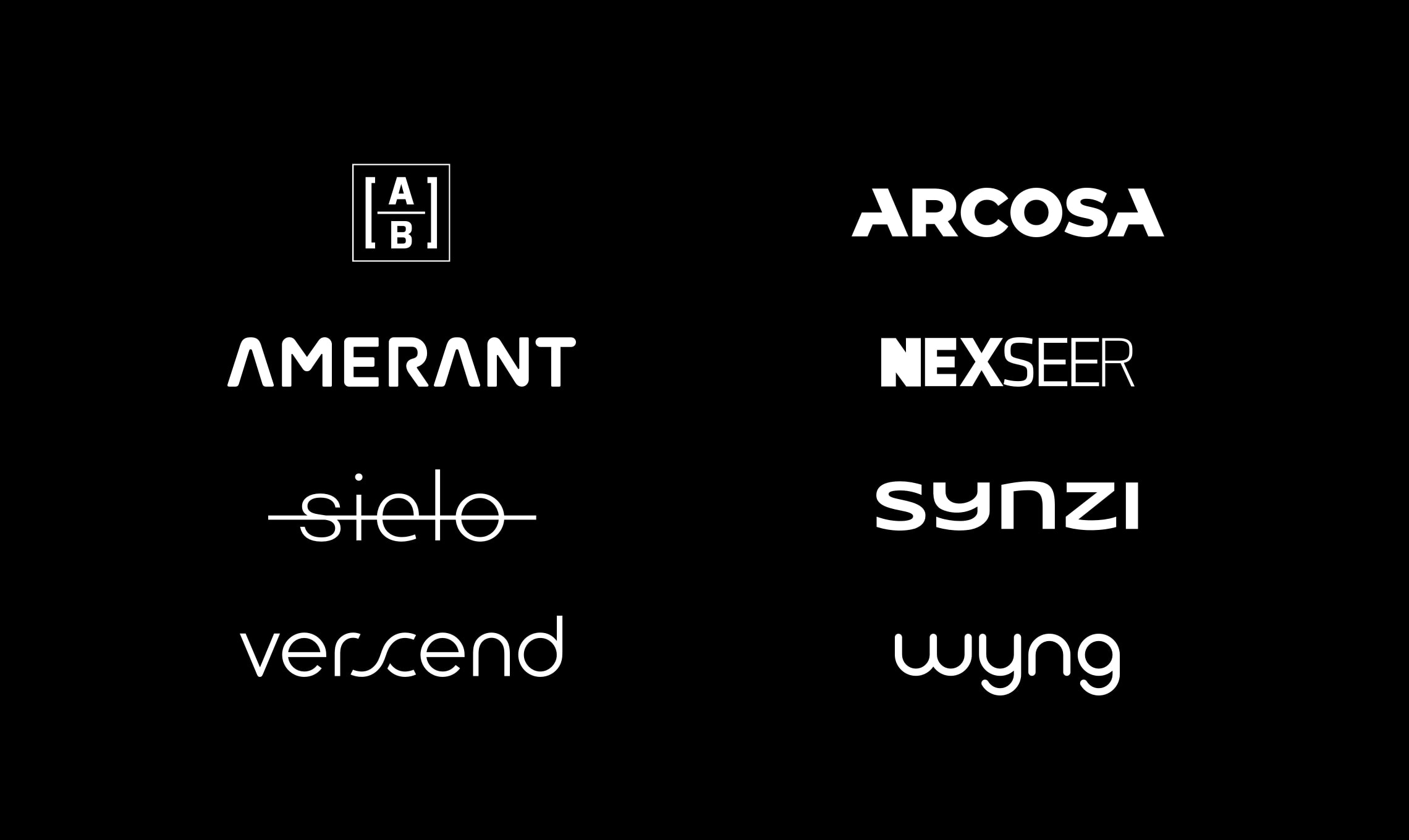 A black background showcasing various proprietary names.