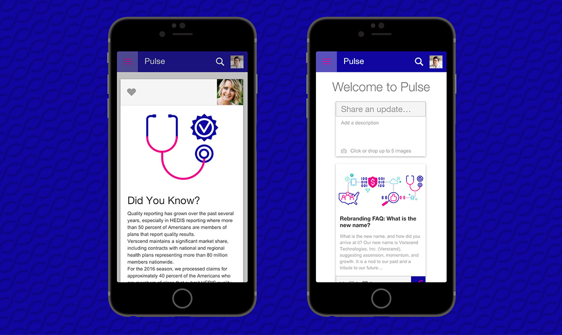 Two iphones displaying a website with a blue background.