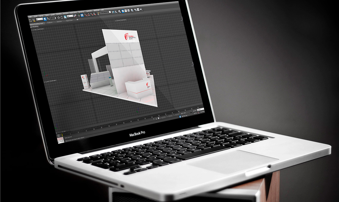 A laptop is sitting on top of a stand.