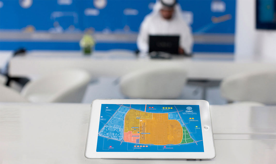 An iPad with a market map on it sitting on a table.