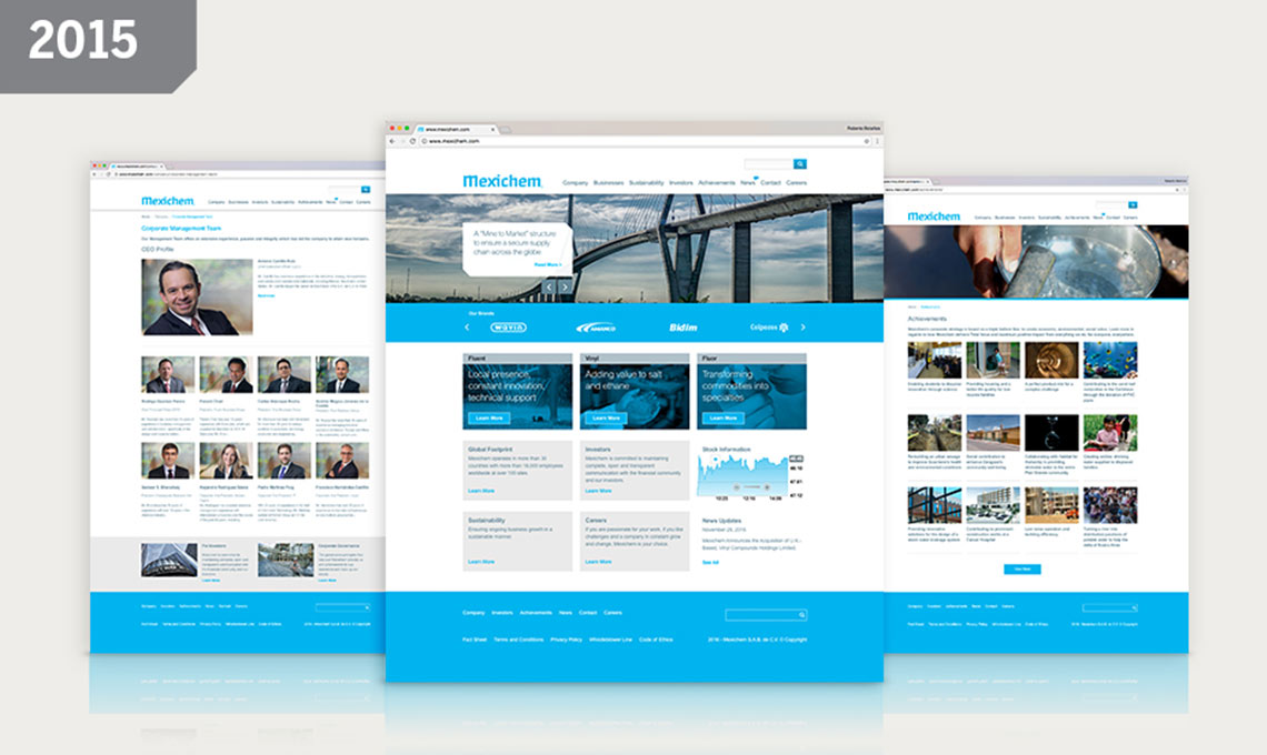 Three examples of the webpages developed for Mexichem