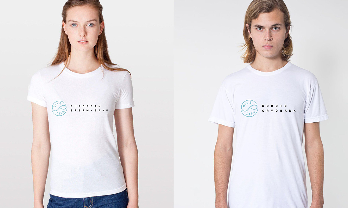 Two women wearing white t-shirts with a refreshed blue logo.