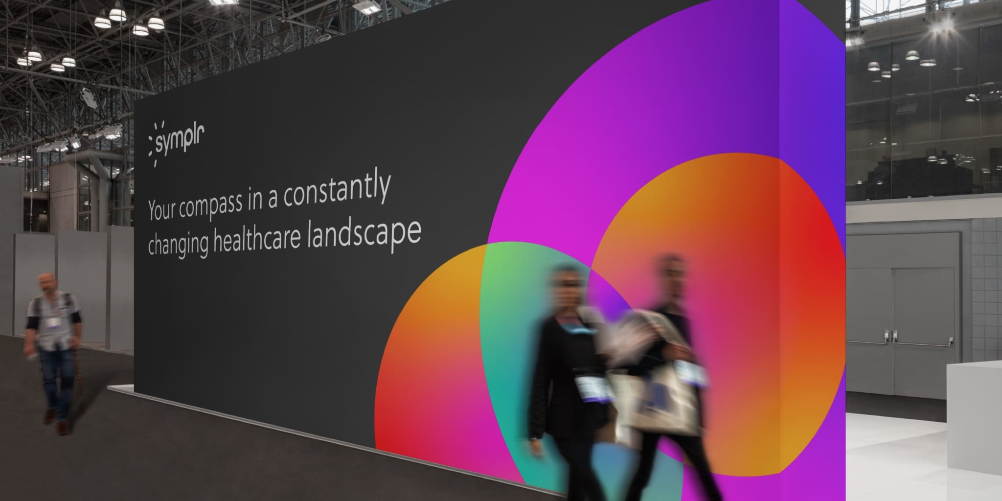 Example of the design system shown on a tradeshow wall