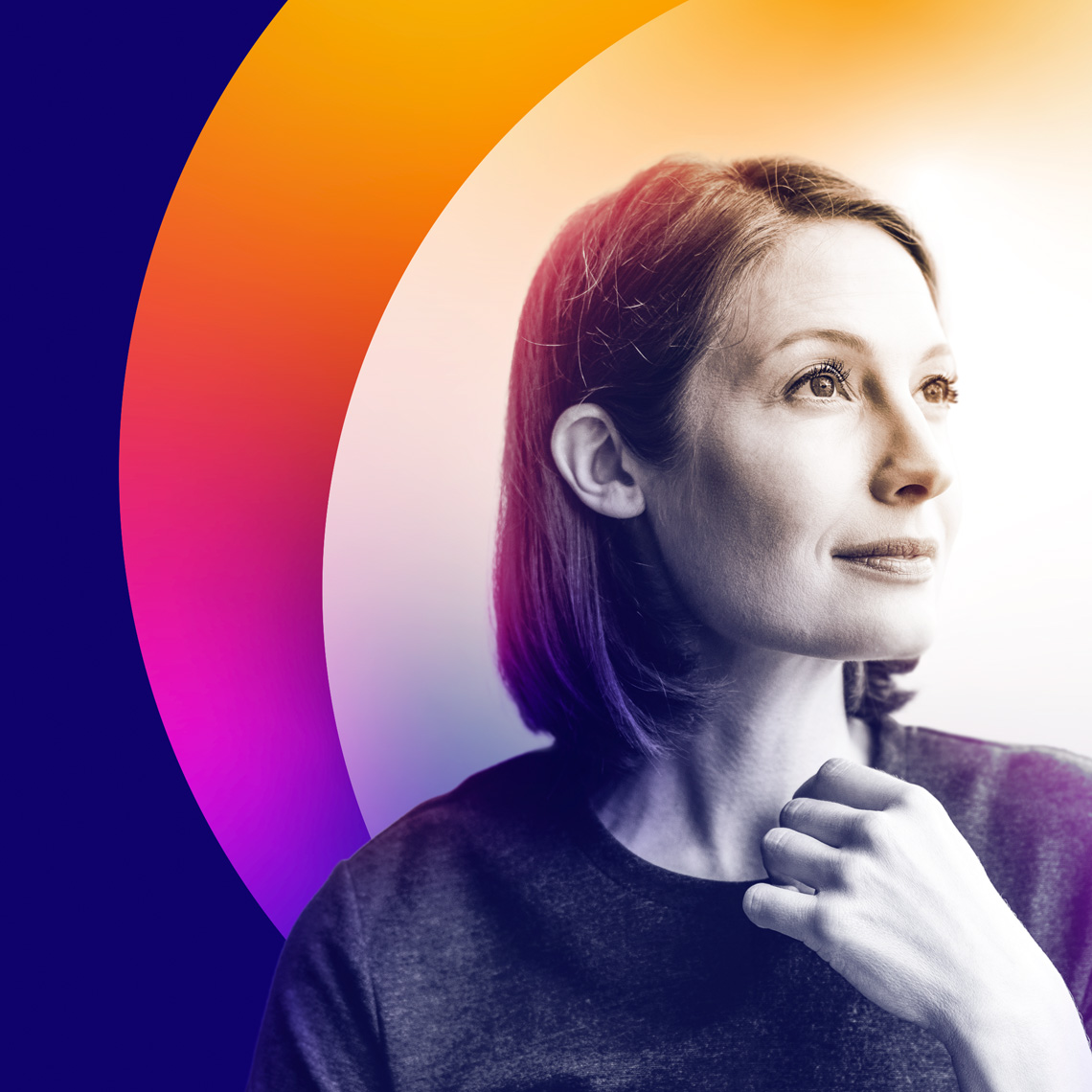 A composition showing the use of graphic motif, photography and color developed for Accolite