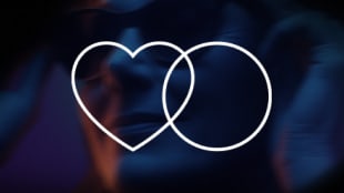 A person wearing sunglasses is shown in dim lighting with a white heart and circle outline overlapping in the foreground.